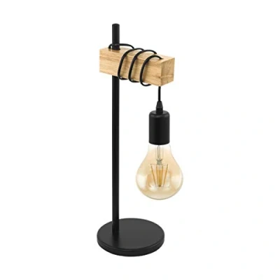 Obrázek EGLO stolní lampa Townshend, 1 plamenná vintage v průmyslovém designu, retro lampa, na noční stolek z oceli a dřeva, barva: černá, hnědá, objímka: E27, vč. vypínače