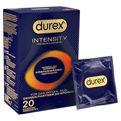 Obrázek Durex Kondomy Intensity Ultra tenké plus pro intenzivní přenos tělesného tepla zvlhčené velkým množstvím silikonového lubrikantu bez latexu balení 20 ks (1 x kusů)