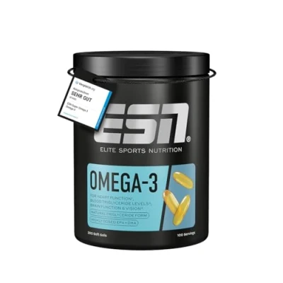 Obrázek ESN Omega 3, 300 kapslí, EPA a DHA, podporuje srdce, mozek více, 1200 mg 900 DHA v každé porci, pravidelně testováno vyrobeno Německu