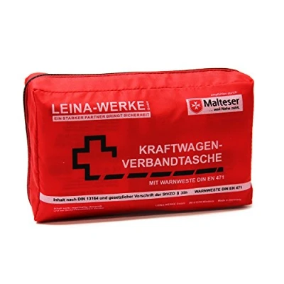 Obrázek Leina Werke 11028 autolékárnička Compact s výstražnou vestou a suchým zipem, červená/černá/bílá