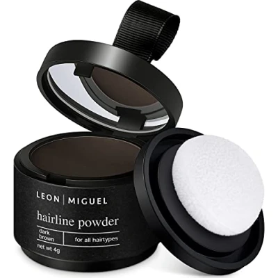 Obrázek LEON MIGUEL Přípravek voděodolný Hairline Powder jako perfektní vlasový korektor pro zakrytí vlasů, neviditelný make up zahuštění vlasů (černý, Powder)