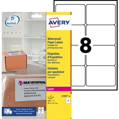 Obrázek Popisování Avery 99. 1x67. 7mm 25 listů 8 etiket na jeden list bílý