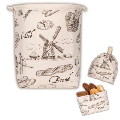 Obrázek slowroom Sáček na chléb pro skladování chleba a udržení čerstvosti 3 v 1 košík látka taška z bavlny chlebník 32 x 35 cm, bakery