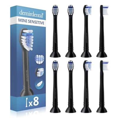 Obrázek 8dílná sada nástavců demirdental Mini Sensitive vhodná pro náhradní kartáčky Philips Sonicare, měkké a malé hlavice kartáčku citlivé zuby, černá, odpovídá HX6088b