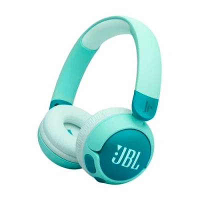 Obrázek JBL Junior 320 BT, bezdrátová Bluetooth sluchátka On Ear s vestavěným mikrofonem pro děti, přehrávání 50 h, Safe Sound, nízká hlasitost, jednoduché ovládání a sada nálepek, zelená