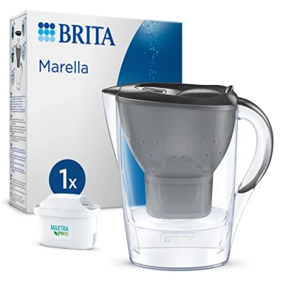 Obrázek BRITA Wasserfilter Kanne Marella graphit (2,4l) inkl. 1x MAXTRA PRO All in 1 Kartusche Tischwasserfilter zur Reduzierung von Kalk, Chlor, Blei, Kupfer &amp; geschmacksstörenden Stoffen im Trinkwasser
