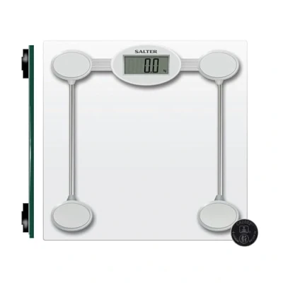 Obrázek Salter Elektronická koupelnová váha ze skla 9018S SV3R, max. nosnost 180 kg, dobře čitelný LCD displej, rychlý start, velká plocha pro vážení z tvrzeného skla, s bateriemi, stříbrná/průhledná