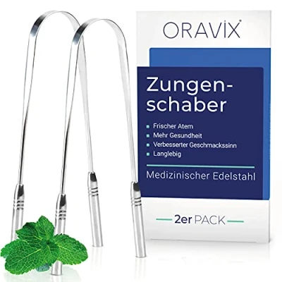 Obrázek Zungenreiniger Edelstahl Zweier Pack für einen frischen Atem und eine bessere Mundgesundheit Zungenschaber Kinder Erwachsene ORAVIX
