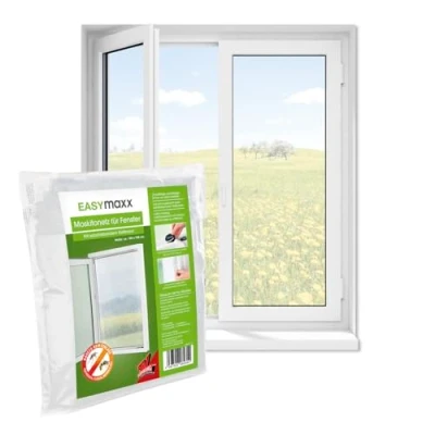 Obrázek EASYmaxx Síť proti hmyzu do okna moskytiéra, montáž bez vrtání lze zkrátit ochranu 130 x 150 cm Ochrana komárům Suchý zip samolepicí [bílá]