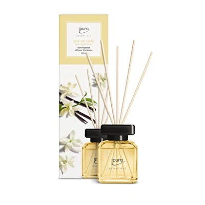 Obrázek ipuro Essentials jemná vanilka 100 ml osvěžovač prostoru s vanilkou, santalovým dřevem, lékořicí, broskvovým květem a aroma karamelu difuzér tyčinkami vzduchu do bytu
