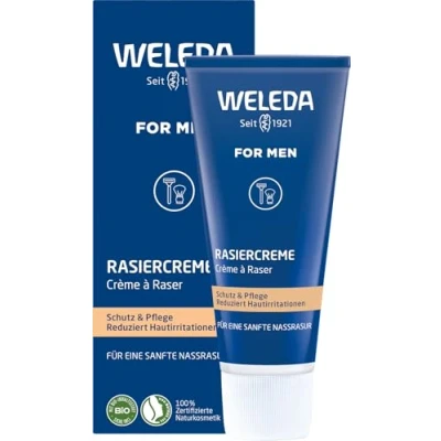 Obrázek WELEDA Bio FOR MEN holicí krém, přírodní kosmetika pěna na holení pro péči a ochranu pokožky při mokrém holení, jemná šetrné muže (1 x 75 ml)