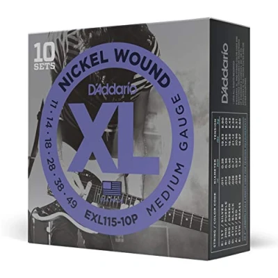 Obrázek D&#039;Addario Kytarové struny E kytara pro elektrické kytary elektrickou kytaru EXL115 10P Med. Blues Jazz Rock, 1149 10 kusů