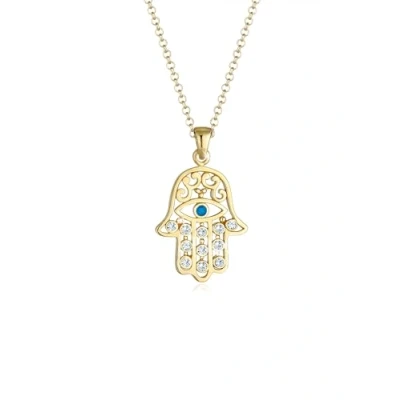 Obrázek Elli Dámský náhrdelník Hamsa Evil Eye s krystaly ze sterlingového stříbra 925 pozlacený, Fazetový brus, Krystal