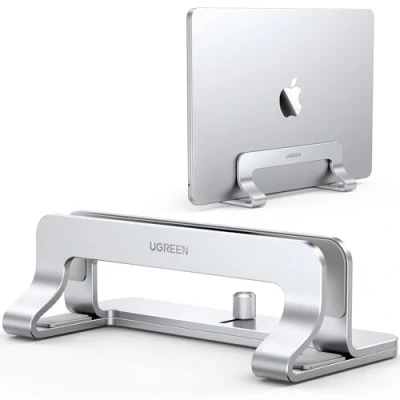 Obrázek UGREEN vertikální stojan na notebook hliník 3 přihrádky MacBook Stojan, prostorově úsporný držák pro Pro/Air, iPad, Huawei, Surface, Dell, HP, Lenovo a další