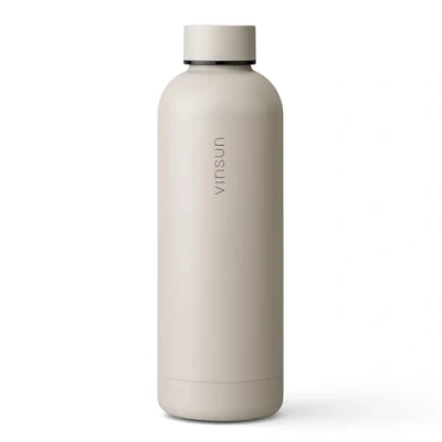 Obrázek Vinsun Láhev na pití ušlechtilá ocel béžová 500 ml nepropustná, vhodná pro kyseliny uhličité, bez BPA dvoustěnná izolovaná termoska sport, outdoor, škola, univerzální, gymnastika, kempování