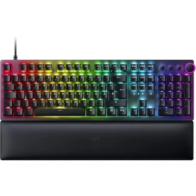Obrázek Razer Huntsman V2 (purple Switch) praktická optická herní klávesnice bez latence (opěrka dlaní, 4 mediální klávesy, klávesové krytky Doubleshot PBT) rozložení qwertz DE černá