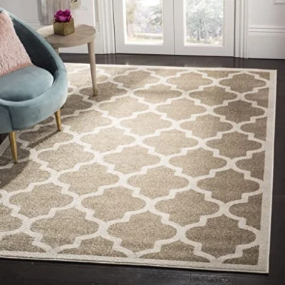 Obrázek SAFAVIEH Geometrisch Teppich für Wohnzimmer, Esszimmer, Schlafzimmer Amherst Collection, Kurzer Flor, Weizen und Beige, 122 X 183 cm