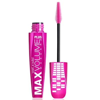 Obrázek Wet &#039;n&#039; Wild, Max Volume Plus Mascara, objem řasenky, definované řasy, antioxidační formule, macadamia ořechy, jojoba, olivový olej, obohacený D panthenolem, bez hrudek, Amp&#039;d Black