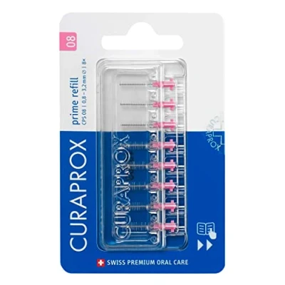 Obrázek Curaprox Mezizubní kartáčky CPS 08 prime, Refill, 8 kusů, růžové, průměr 0,8 mm, účinnost 3,2 doplňovací balení, bez držáku