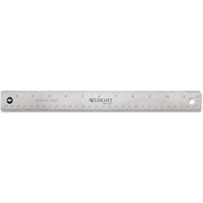 Obrázek Westcott 10415 Kovový lineál, nerozbitný, rozdělení cm a palců s protiskluzovou korkovou zadní stranou, 30 cm, STAINLESS STEEL