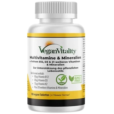 Obrázek Veganské multivitamínové tablety ve vysokých dávkách vitamin b12 veganský a železo. 180 multivitaminových doplňků stravy 6 měsíců vegetariánů všechny vitamíny v jedné tabletě