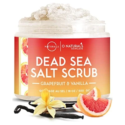Obrázek O Naturals Ultra čisticí tělový peeling dámský grapefruit a vanilka hydratační na tělo z Mrtvého moře obličej pro akné mrtvou pokožku