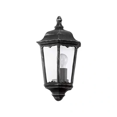 Obrázek EGLO venkovní nástěnná lampa Navedo, 1 plamenné svítidlo, nástěnné svítidlo z litého hliníku a skla, černá, stříbrná patina, objímka E27, IP44