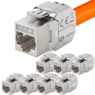 Obrázek HB DIGITAL 8x Keystone RJ45 CAT 7 modul řezací svorka (LSA) na zdířka STP až 600MHz 10. 000Mbit/s vestavná zásuvka pro 5e/6/6a/7 Ethernet LAN síťový kabel patch panel síťová