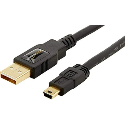 Obrázek Amazon Basics USB A na mini 2.0 kabel, přenosová rychlost 480 Mbit/s, s pozlacenými konektory, 1,8 m, černý