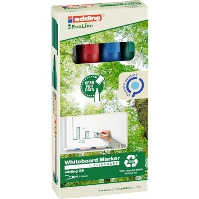 Obrázek edding Sada 29 popisovačů na bílé tabule Ecoline pestré barvy 4 tužky klínový hrot 15 mm popisovač tabuli omyvatelný Whiteboard, Flipchart, magnetická tabule,