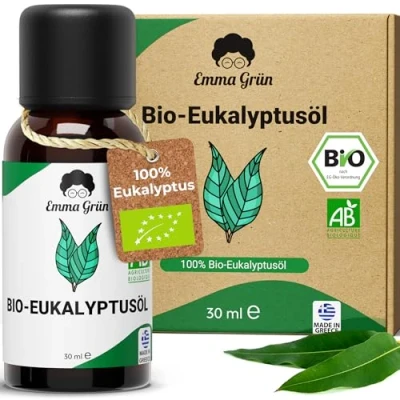 Obrázek Emma Grün® Bio eukalyptový olej éterický [100% přírodní] éterické oleje Eucalyptus Oil 30 ml Éterické čistě přírodní certifikované potraviny k perorálnímu podávání z Řecka