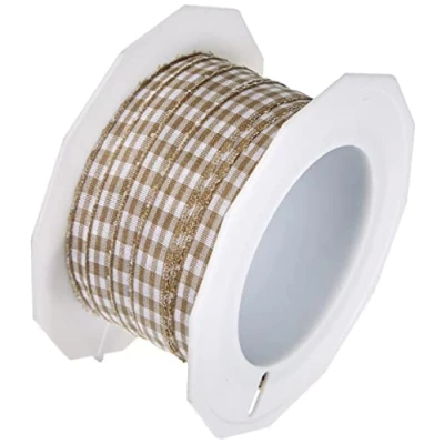 Obrázek PRÄSENT Vichy dárková stuha taupe/bílá, 20 m dekorační pro zdobení a kutilství, šířka 10 mm, kostkovaná pestré dekorace dárkové balení, slavnostní příležitosti