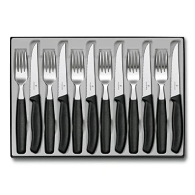 Obrázek Victorinox Swiss Classic, Profi jídelní příbor, 12dílná, extra ostrá čepel, vlnitý brus, 11 cm, nerezová ocel, černá