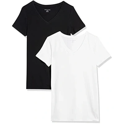 Obrázek Amazon Essentials Dámské tričko s krátkým rukávem výstřihem do V, klasický střih, balení po 2 kusech, černá/bílá, L