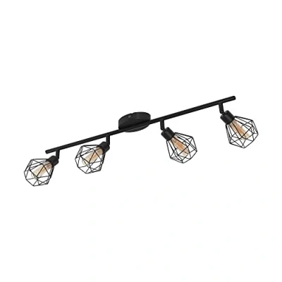Obrázek EGLO Deckenlampe Zapata 1, 4 flammige Vintage Deckenleuchte im Retro Look, Deckenspot aus Stahl, Farbe: Schwarz, Glas: amber, Fassung: G9
