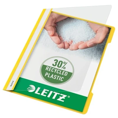 Obrázek Leitz Standardní rychlovazač A4, balení po 25, 30% Pre Consumer recyklovaný plast, sešívačka na listy kapacita 60 listů, ideální jako taška dokumenty do školy, domácnosti nebo kanceláře, žlutá,