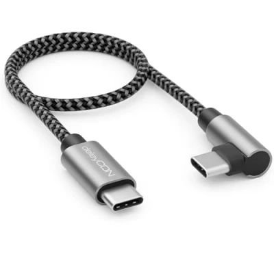 Obrázek deleyCON 0,30 m USB C kabel 1x 90 závitový PD3. 0 (60W rychlonabíječky) krátký 30 cm nabíjecí na Pro iPhone 16 15 Max Samsung S25 S24 S23 Pixel iPad MacBook Air