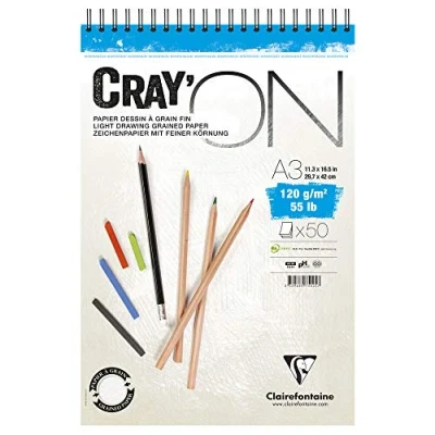 Obrázek Clairefontaine 975031C Zeichenblock Cray’On (160 g, ideal für Trockentechnik, 30 Blatt, DIN A4, 21 x 29,7 cm, Spiralbindung, mikroperforiert) extra weiß