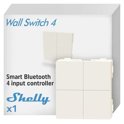 Obrázek Shelly BLU Wall Switch 4 Bluetooth Schalter, keine Verkabelung erforderlich, Beleuchtungsfernsteuerung, Multi Klick, starke Verschlüsselung, kompatibel mit Home Assistant, iOS und Android App