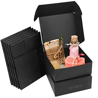 Obrázek Kurtzy Černý kartonový Dárkový Box s víkem (balení 100 ks) 12 x 5 cm karton lepenkové krabičky Snadné sestavení večírky, narozeniny, svatby &amp; svátky