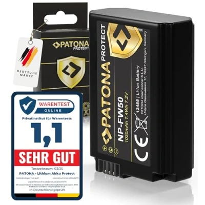 Obrázek PATONA Protect NP FW50 akumulátor 1030mAh náhradní baterie kompatibilní s Sony Alpha 5100 6000 6100 6300 6400 6500 7 A7 A7S A7R A7II A6000 A6300 A6400 A6500 ZV E10 RX10 0 Mark II III. IV NEX