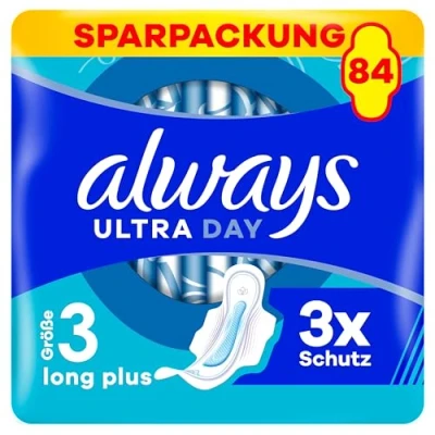 Obrázek Always Ultra dámské vložky vel. 3, Night, 84 dámských vložek s křídly (3 x 28 kusů) Multipack, tenké a super savé, neutralizují zápach ochrana proti vytečení