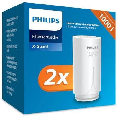 Obrázek Philips Water On Tap Wasserfilter Cartdridge AWP305P2/10, Doppelpack, X Guard Mikrofiltration reduziert bis zu 99% der Chlor und geschmacksstörenden Substanzen