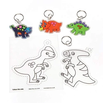 Obrázek Baker Ross Přívěsek na klíče ze smršťovací fólie &quot;Dinosauru&quot; (8 kusů) bílá pro děti k malování a zdobení
