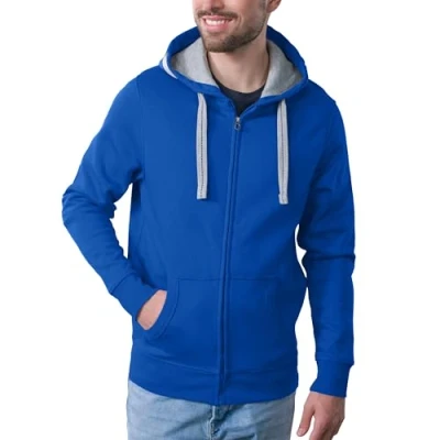 Obrázek HRM pánská mikina s kapucí I Premium kontrastní podšívkou Basic Hoodie se zipem kvalitní a udržitelné pánské oblečení, královská modrá