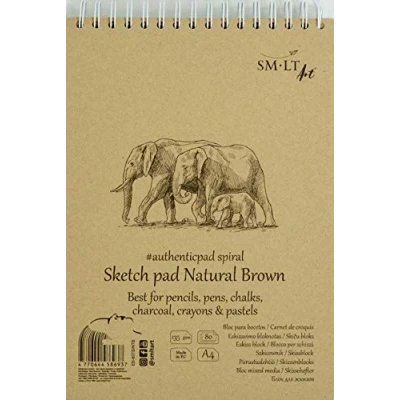 Obrázek SMLT EB 80TS/NTB Authentic Line A4, skicák hnědý, kraftový papír, 135 gsm, 80 listů, s perforací, recyklované víko a dvojitá spirála