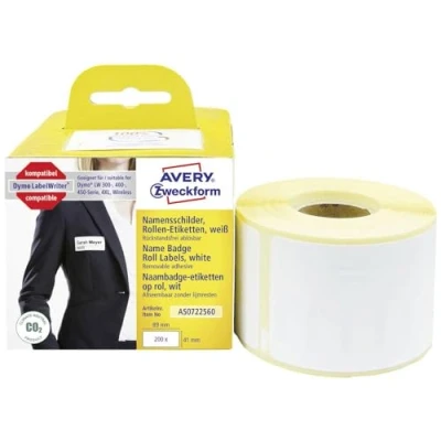 Obrázek AVERY Zweckform AS0722560 Dymo LabelWriter jmenovky kompatibilní se S0722560 (41 x 89 mm, 1 role 200 samolepek jménem, samolepicí, pro LW tiskárna štítků/popisovací zařízení/páska na štítky)
