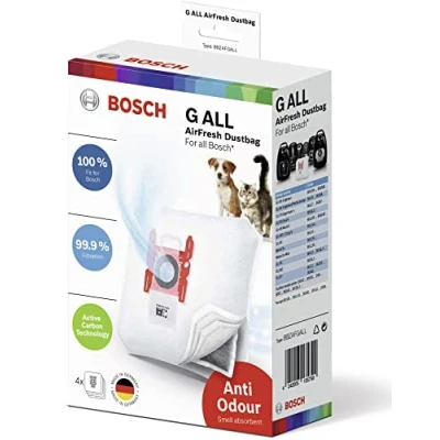 Obrázek Bosch 4x Staubsaugerbeutel AirFresh Typ G ALL BBZAFGALL, 99,9% Feinstaubfilterung, ideal für Tierbesitzer, 50% längere Nutzungsdauer, alle Reihen außer BSG8 und BSN