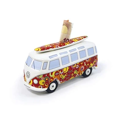Obrázek BRISA VW Collection Volkswagen pokladnička na prasátko s surfovacím prknem v designu T1 Bulli Bus Samba (Classic Bus/červená)
