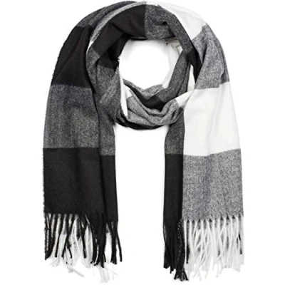 Obrázek styleBREAKER Unisex měkká károvaná šála s dlouhými třásněmi, barevně kostkovaná, teplá zimní štola vícebarevná 01017110, černá bílá